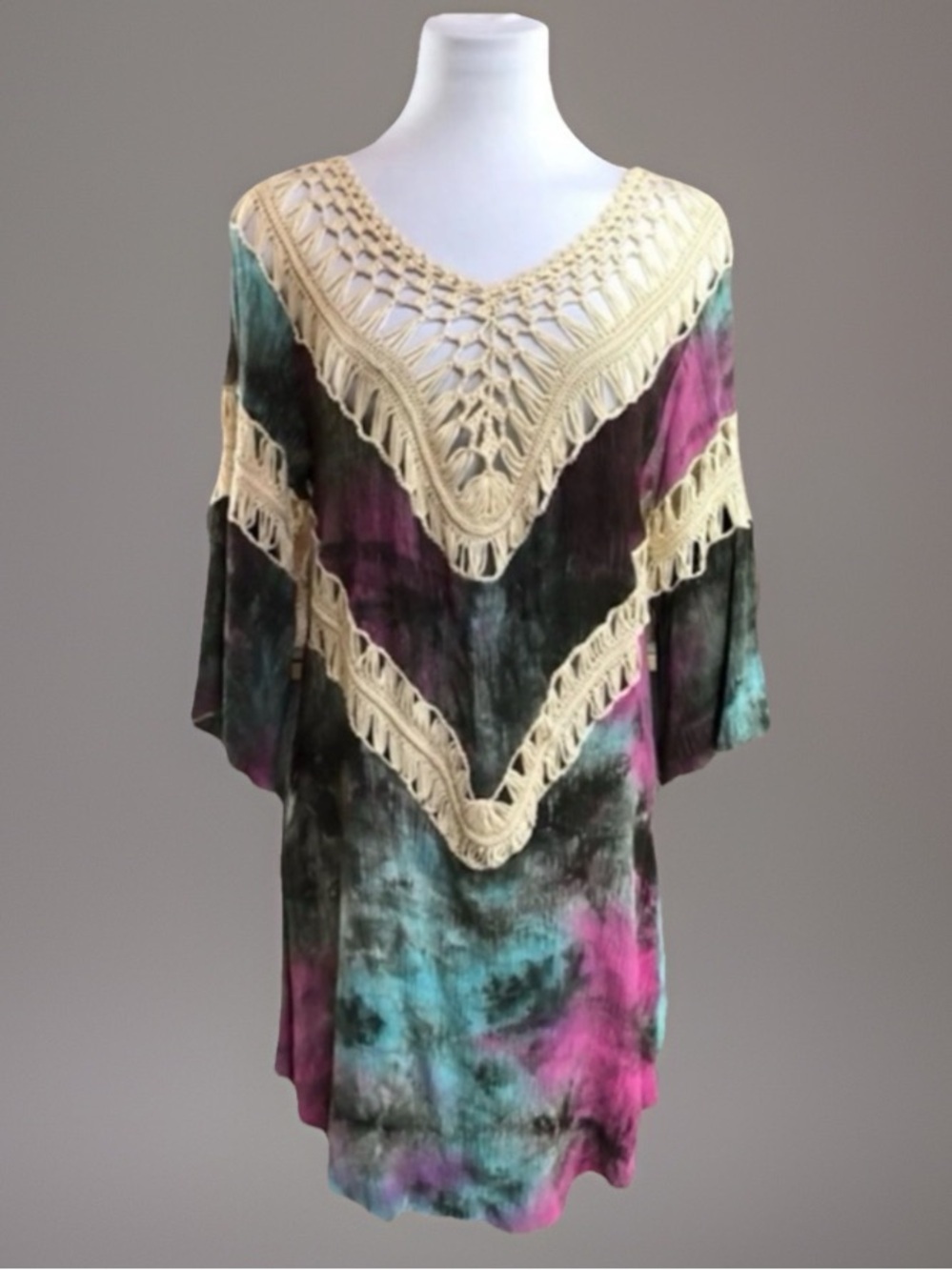 Tie Dye Crochet Knit Hi Low Blouse Shirt Top